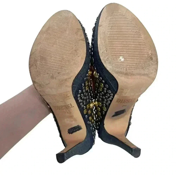 Diesel Kristaly Indigo Heels Denim Studded Stilettos Heels Pumps Size 8.5 US - Picture 10 of 11
